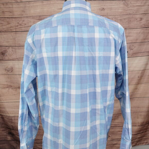 JOS A BANK TRAVELER'S COLLECTION BLUE CHECK BUTTON DOWN SHIRT MENS L **READ - Picture 6 of 8